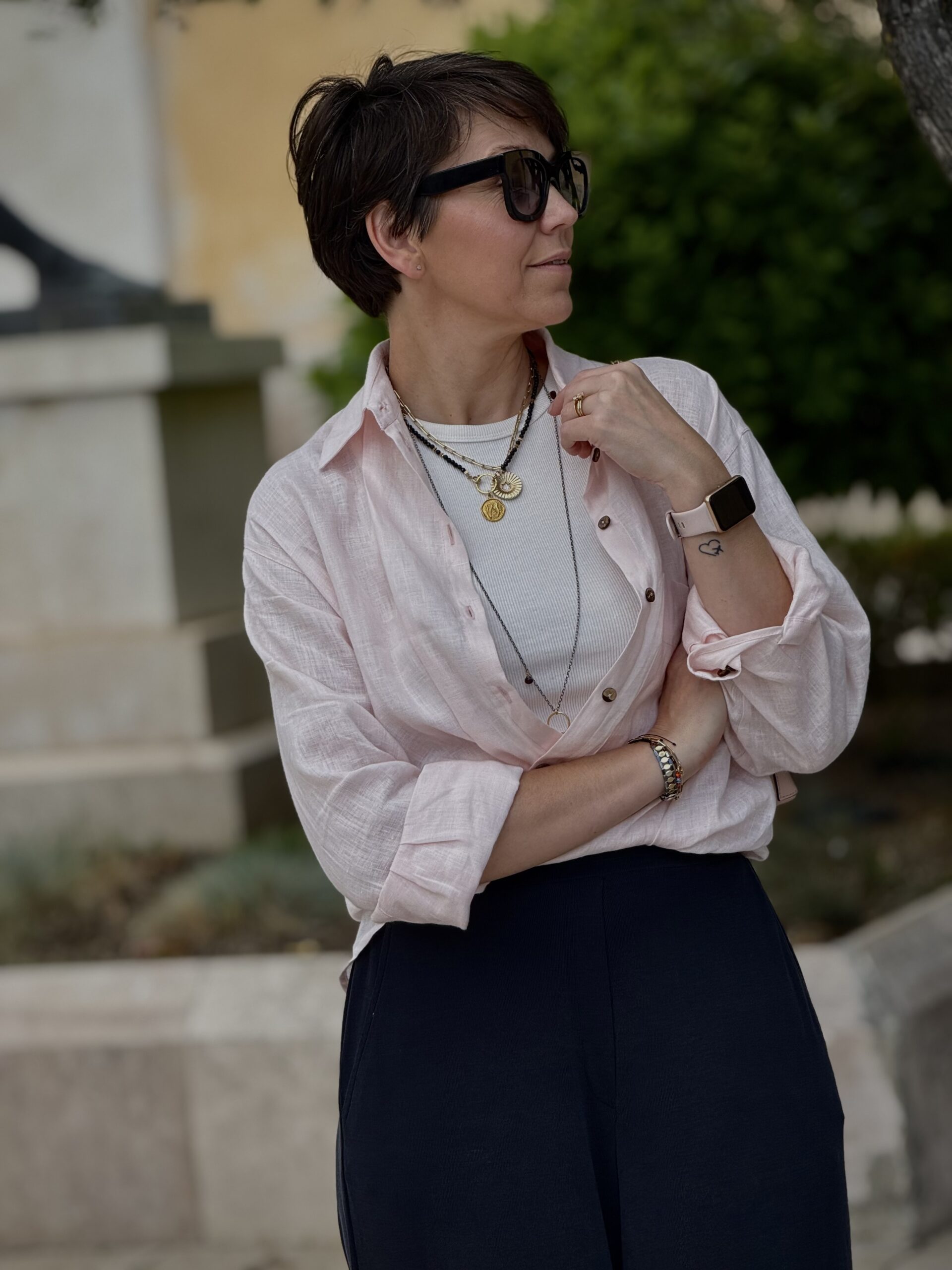 Koszula PORTOFINO lniana pudrowy róż