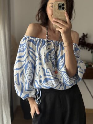 Bluzka Frida ★ Lazurowo biały wzór