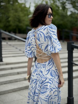 Sukienka OCEAN★ LAZUROWO BIAŁY WZÓR