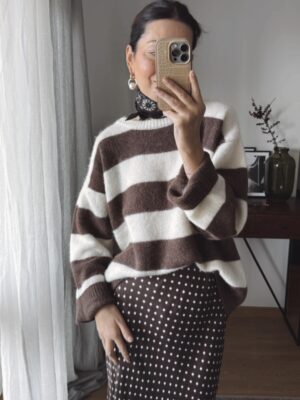 Sweter z alapki LIZBONA ♥ w paski ekri brązowe