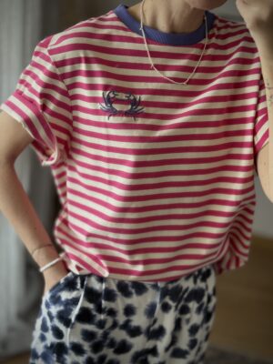 T-shirt krab ♥  paski różowo-kremowe